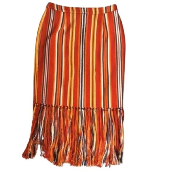 Pink Tartan striped pencil skirt with long fringe, rare - Picture 4 of 10